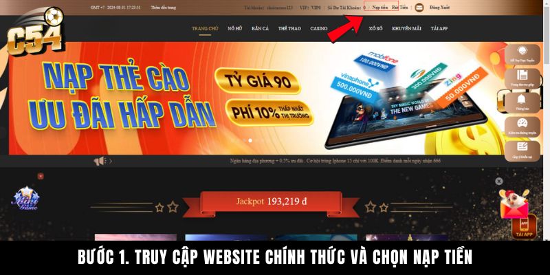 Bước 1. Truy Cập Website Chính Thức Và Chọn Nạp Tiền