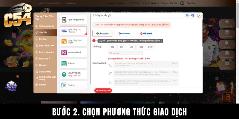 Bước 2. Chọn Phương Thức Giao Dịch