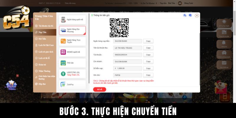 Bước 3. Thực Hiện Chuyển Tiền