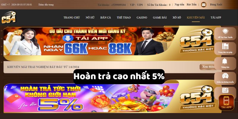 Hoàn trả cao nhất 5%