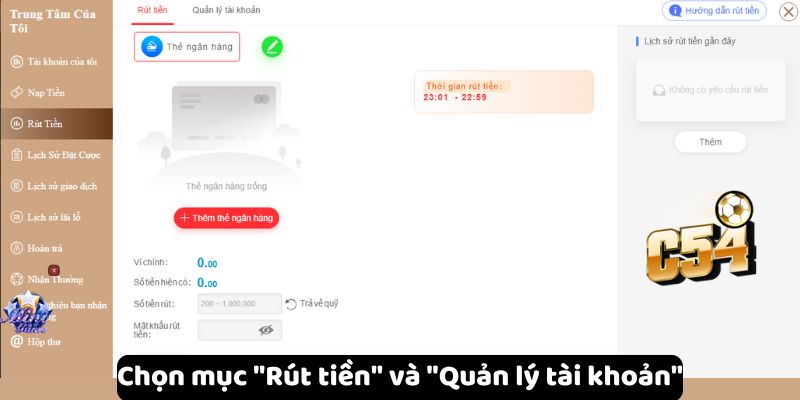 Điền thông tin rút tiền thắng cược tại C54